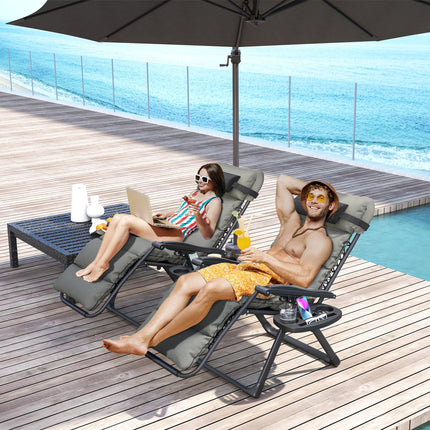Set of Two Reclining Sun Loungers with Cushions - Grey