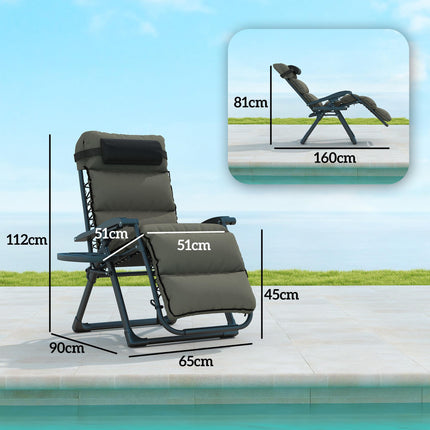 Set of Two Reclining Sun Loungers with Cushions - Grey