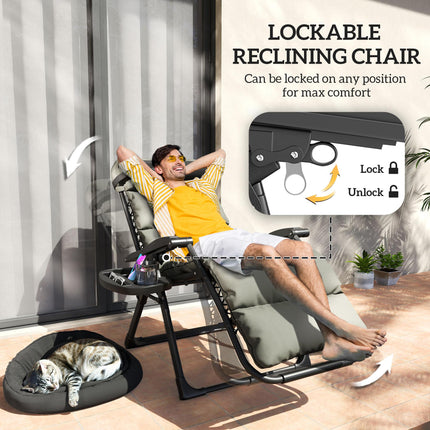 Set of Two Reclining Sun Loungers with Cushions - Grey
