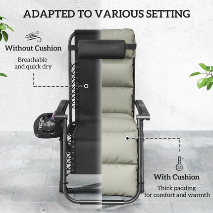 Set of Two Reclining Sun Loungers with Cushions - Grey