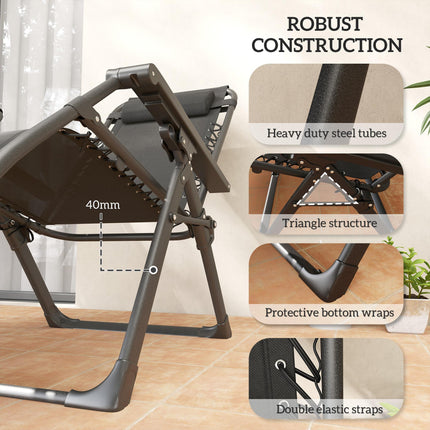 Set of Two Reclining Sun Loungers with Cushions - Grey