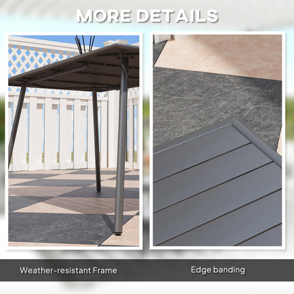 Rectangle Garden Table with Slat Top, Steel Frame, Outdoor Table for 6 Person, 150 x 80 x 74 cm, Grey