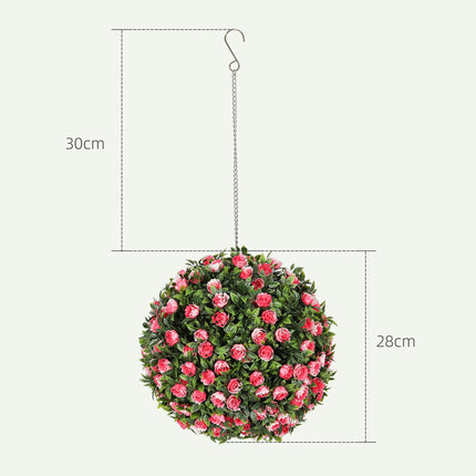 Set of 2 UV-Protected Artificial Topiary Rose Balls 28cm for Indoor Outdoor Decor - Pink