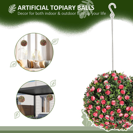 Set of 2 UV-Protected Artificial Topiary Rose Balls 28cm for Indoor Outdoor Decor - Pink