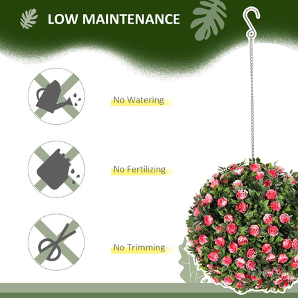 Set of 2 UV-Protected Artificial Topiary Rose Balls 28cm for Indoor Outdoor Decor - Pink