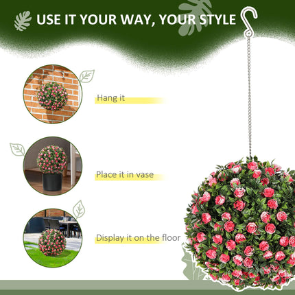 Set of 2 UV-Protected Artificial Topiary Rose Balls 28cm for Indoor Outdoor Decor - Pink
