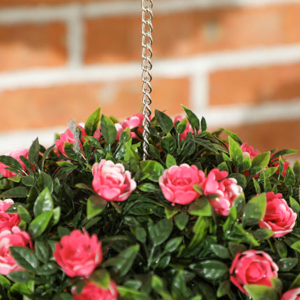 Set of 2 UV-Protected Artificial Topiary Rose Balls 28cm for Indoor Outdoor Decor - Pink