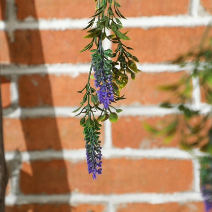 Set of 2 Hanging Artificial Lavender Plants in Baskets - Purple