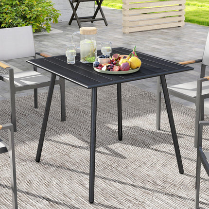 4 Seater Steel Frame Garden Table with Slat Top - Black