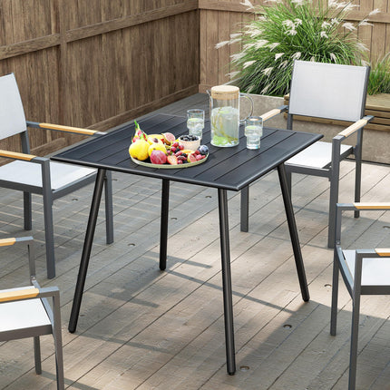 4 Seater Steel Frame Garden Table with Slat Top - Black