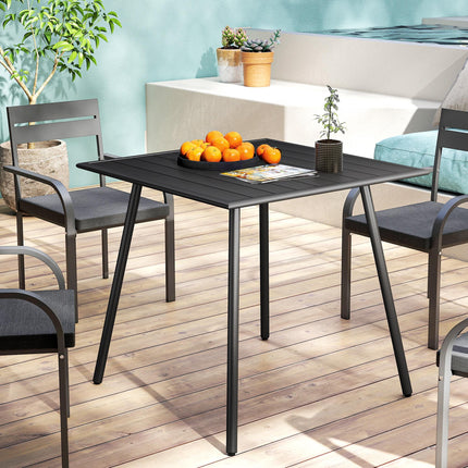 4 Seater Steel Frame Garden Table with Slat Top - Black