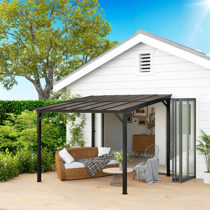 3 x 3m Metal Pergola with UPF 50+ Waterproof Polycarbonate Roof, Wall-Mounted or Free Standing Garden Gazebo - Dark Grey