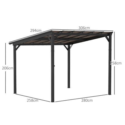 3 x 3m Metal Pergola with UPF 50+ Waterproof Polycarbonate Roof, Wall-Mounted or Free Standing Garden Gazebo - Dark Grey