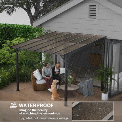 3 x 3m Metal Pergola with UPF 50+ Waterproof Polycarbonate Roof, Wall-Mounted or Free Standing Garden Gazebo - Dark Grey