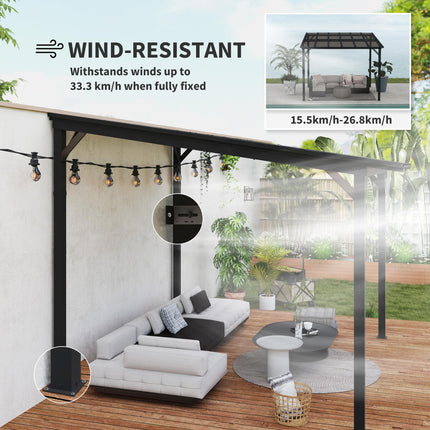 3 x 3m Metal Pergola with UPF 50+ Waterproof Polycarbonate Roof, Wall-Mounted or Free Standing Garden Gazebo - Dark Grey