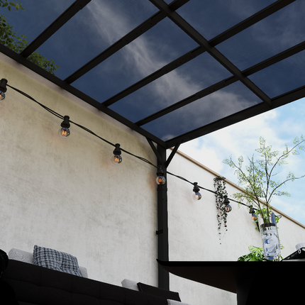 3 x 3m Metal Pergola with UPF 50+ Waterproof Polycarbonate Roof, Wall-Mounted or Free Standing Garden Gazebo - Dark Grey