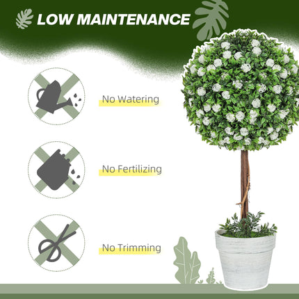Set of 2 Decorative Artificial Ball Topiary Rose Plants with Pots 60cm - White