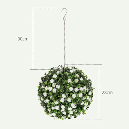 Set of 2 UV-Protected Artificial Topiary Rose Balls 28cm for Indoor Outdoor Decor - White