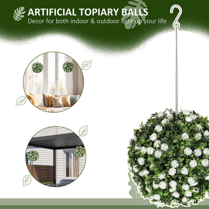Set of 2 UV-Protected Artificial Topiary Rose Balls 28cm for Indoor Outdoor Decor - White
