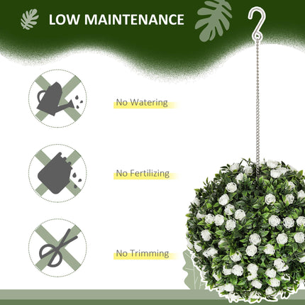 Set of 2 UV-Protected Artificial Topiary Rose Balls 28cm for Indoor Outdoor Decor - White