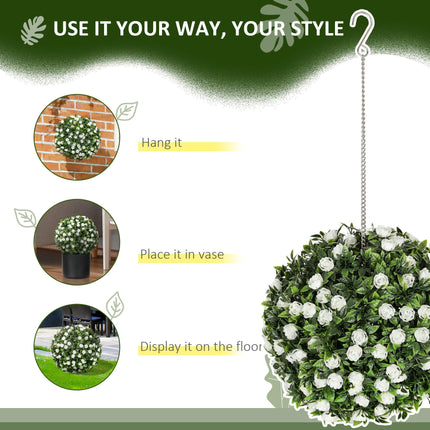 Set of 2 UV-Protected Artificial Topiary Rose Balls 28cm for Indoor Outdoor Decor - White