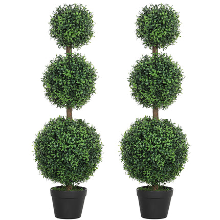 Set of 2 Artificial Topiary Ball-Shaped Boxwood Trees 100cm in Pot - Green