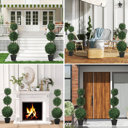 Set of 2 Artificial Topiary Ball-Shaped Boxwood Trees 100cm in Pot - Green