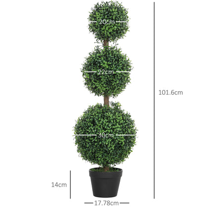 Set of 2 Artificial Topiary Ball-Shaped Boxwood Trees 100cm in Pot - Green