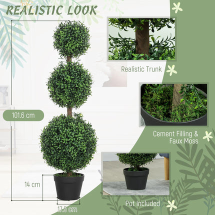 Set of 2 Artificial Topiary Ball-Shaped Boxwood Trees 100cm in Pot - Green