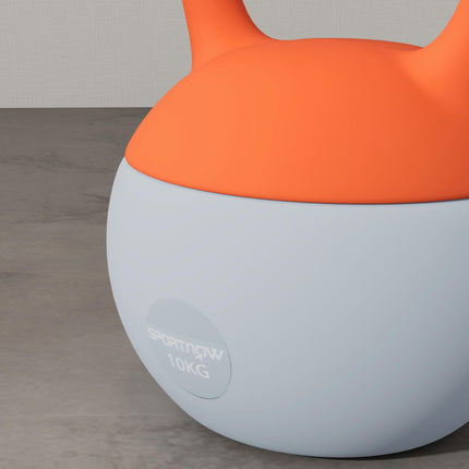 Soft 10kg Kettlebell with Non-Slip Handle for Home Gym Strength Training - Orange and Grey