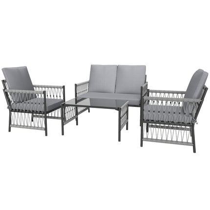 4 Piece Rattan Garden Furniture Set, 4 Seater Wicker Patio Conversation Set with