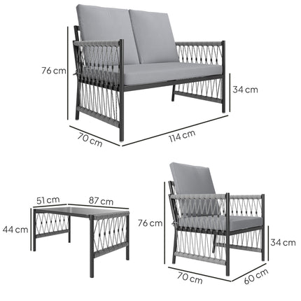 4 Piece Rattan Garden Furniture Set, 4 Seater Wicker Patio Conversation Set with
