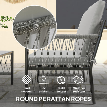 4 Piece Rattan Garden Furniture Set, 4 Seater Wicker Patio Conversation Set with