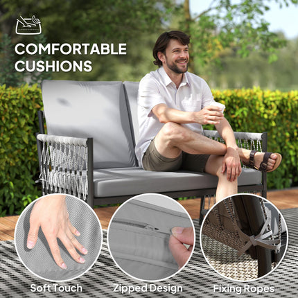 4 Piece Rattan Garden Furniture Set, 4 Seater Wicker Patio Conversation Set with