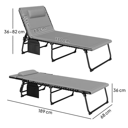 Set of 2 Folding Recliner Sun Loungers with Quick-Dry Pad & Side Pocket - Light Grey