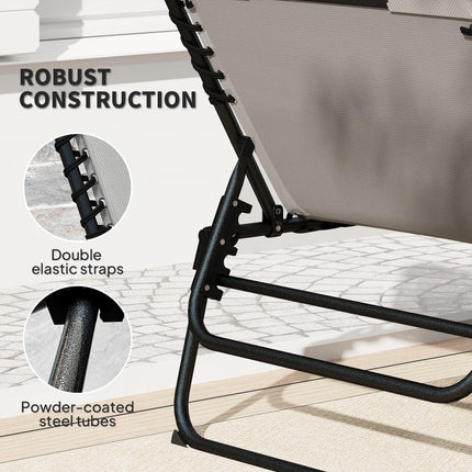 Set of 2 Folding Recliner Sun Loungers with Quick-Dry Pad & Side Pocket - Light Grey