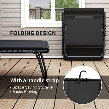 Set of 2 Folding Recliner Sun Loungers with Quick Drying Pad & Side Pocket - Black