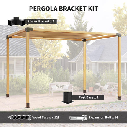 DIY Pergola Kit with 3-Way Corner Brackets & Post Bases for 4x4 Lumber - Black