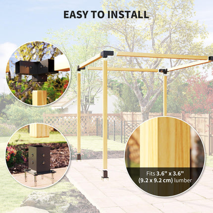 DIY Pergola Kit with 3-Way Corner Brackets & Post Bases for 4x4 Lumber - Black