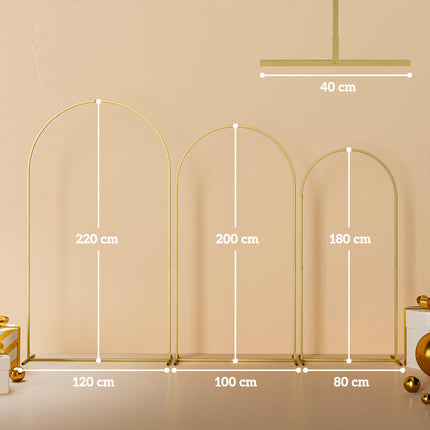 Wedding Arch Frame Set 2.2m, 2m, 1.8m Metal Balloon Arch Stand for Party, Bridal Shower, Graduation - Gold Tone