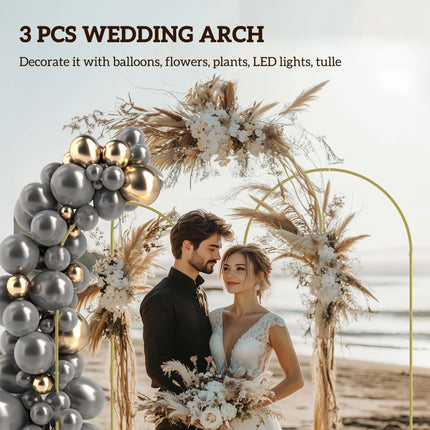 Wedding Arch Frame Set 2.2m, 2m, 1.8m Metal Balloon Arch Stand for Party, Bridal Shower, Graduation - Gold Tone
