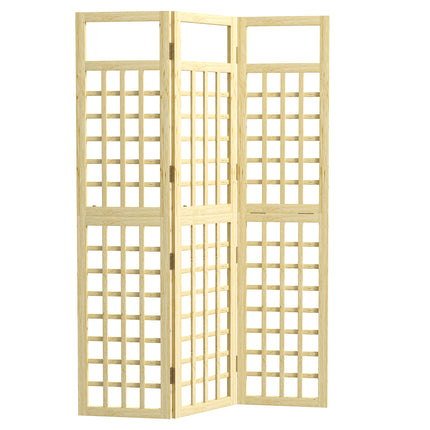 3-Panel Foldable Wooden Garden Privacy Screen 120x170cm - Natural Wood Finish