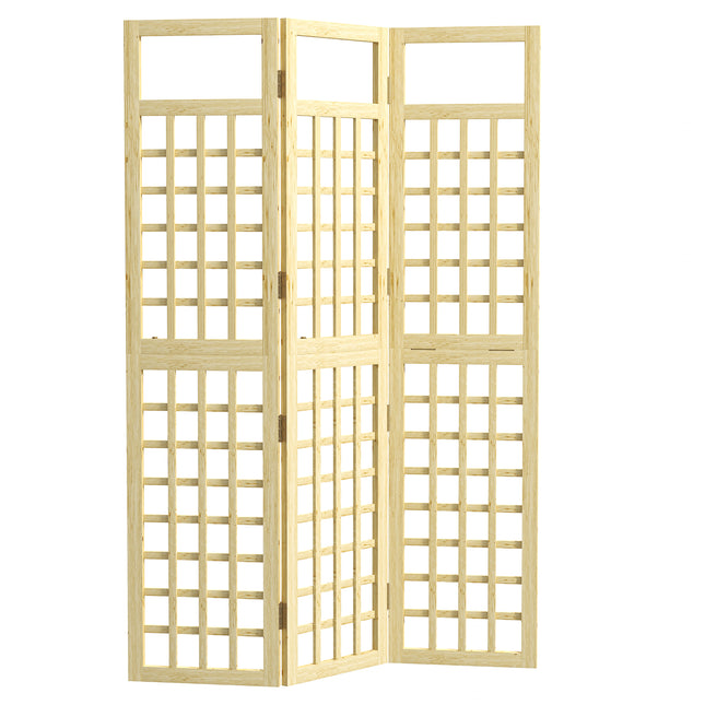 3-Panel Foldable Wooden Garden Privacy Screen 120x170cm - Natural Wood Finish