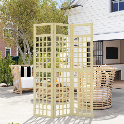 3-Panel Foldable Wooden Garden Privacy Screen 120x170cm - Natural Wood Finish