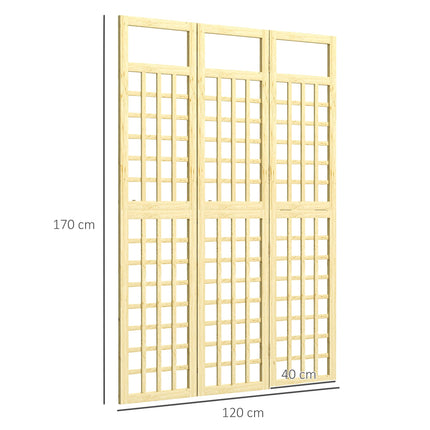 3-Panel Foldable Wooden Garden Privacy Screen 120x170cm - Natural Wood Finish