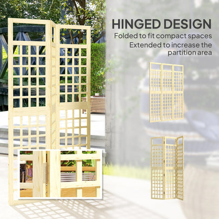 3-Panel Foldable Wooden Garden Privacy Screen 120x170cm - Natural Wood Finish