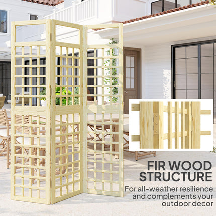 3-Panel Foldable Wooden Garden Privacy Screen 120x170cm - Natural Wood Finish