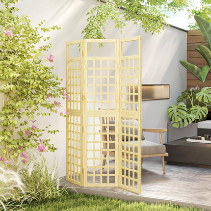 3-Panel Foldable Wooden Garden Privacy Screen 120x170cm - Natural Wood Finish