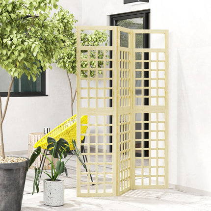 3-Panel Foldable Wooden Garden Privacy Screen 120x170cm - Natural Wood Finish
