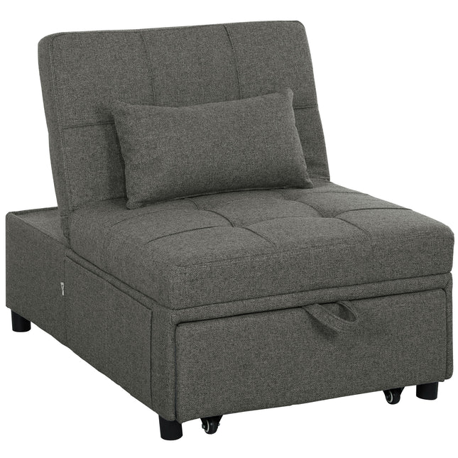 Four-In-One Single Sleeper Chair Bed with Adjustable Backrest - Dark Grey